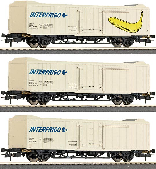 Set of 3 Isothermal cars "Interfrigo"<br /><a href='images/pictures/Roco/45942.jpg' target='_blank'>Full size image</a>